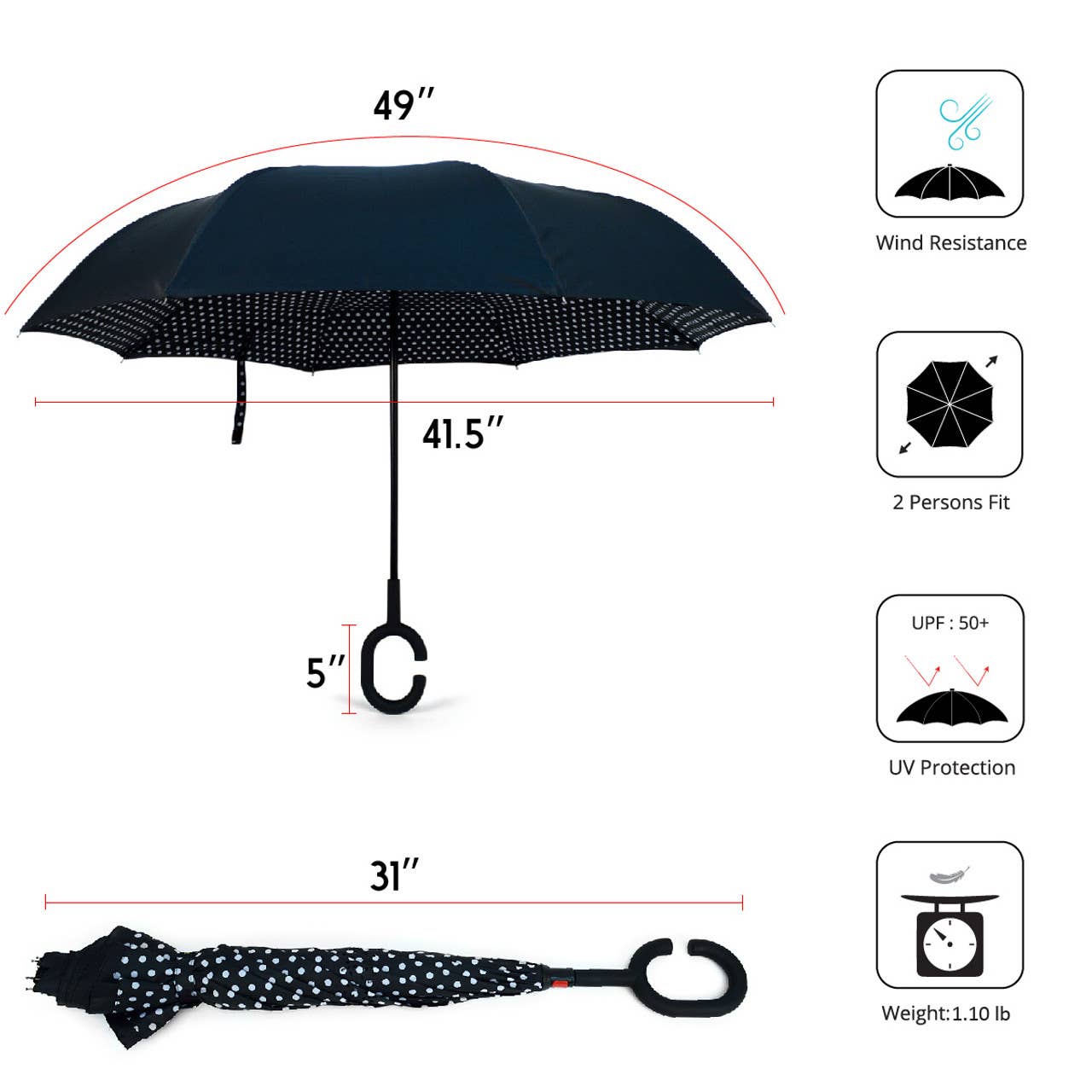 Polka Dot Double Layer Inverted Umbrella