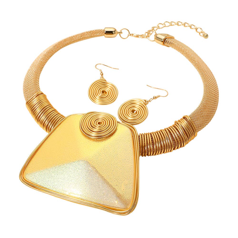 Bold Resin Geometric Pendant Accent Statement Necklace
