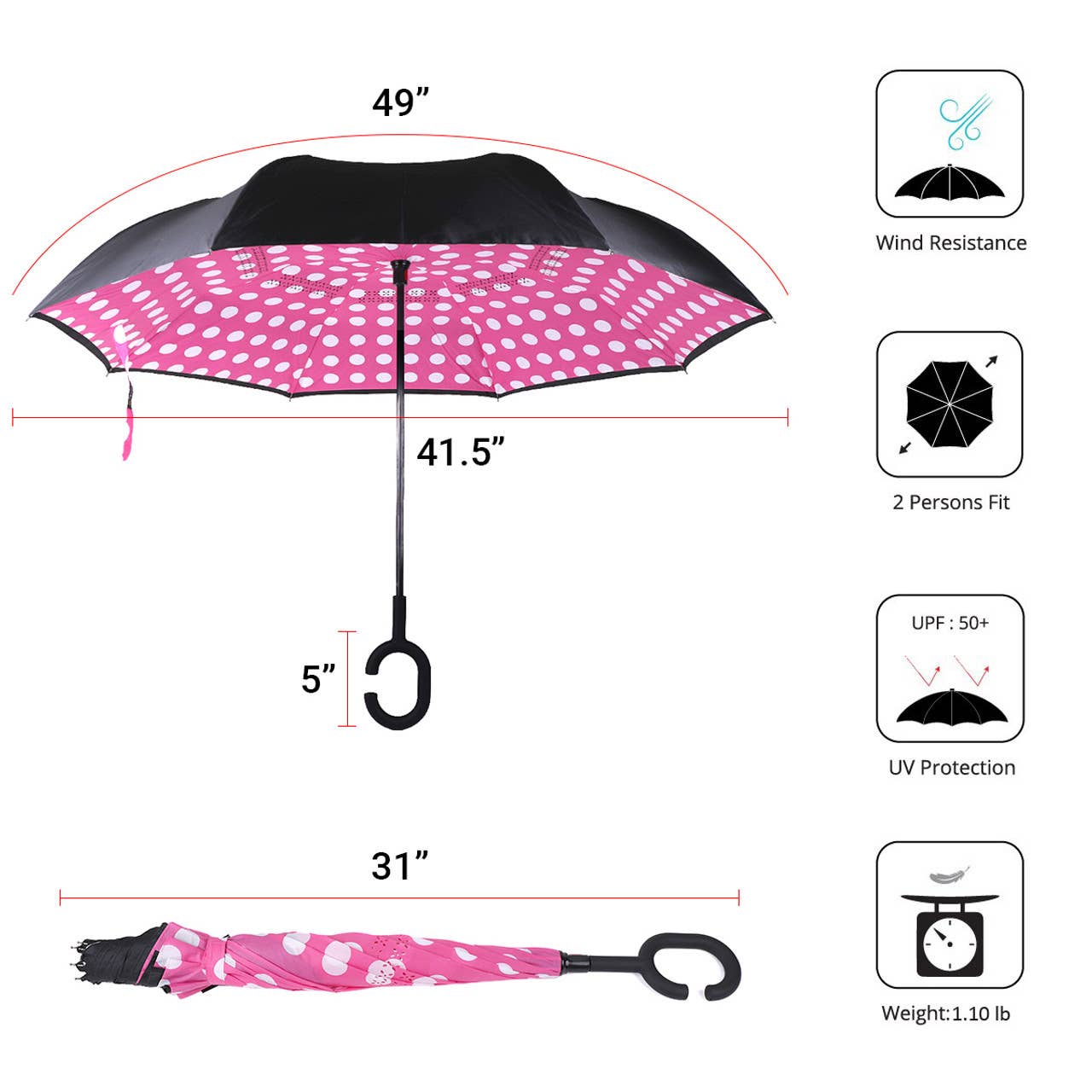 Pink Big Polka Dot Double Layer Inverted Umbrella - UM18063