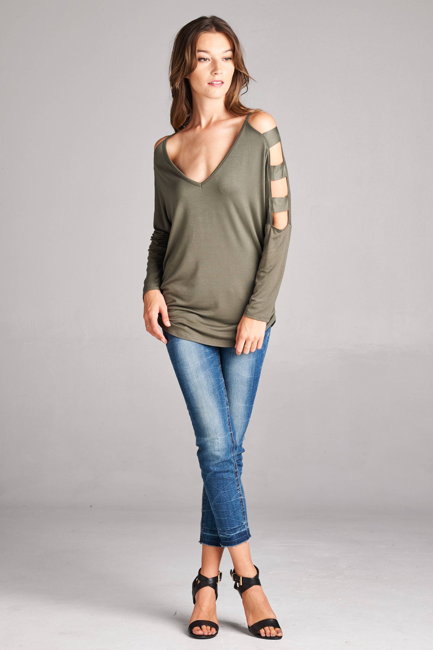 Strap Detail Long Cold Sleeves Tops