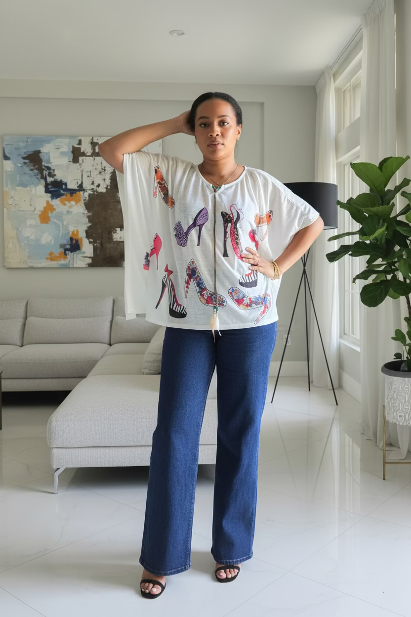 Glitzy Heels Printed Poncho Top