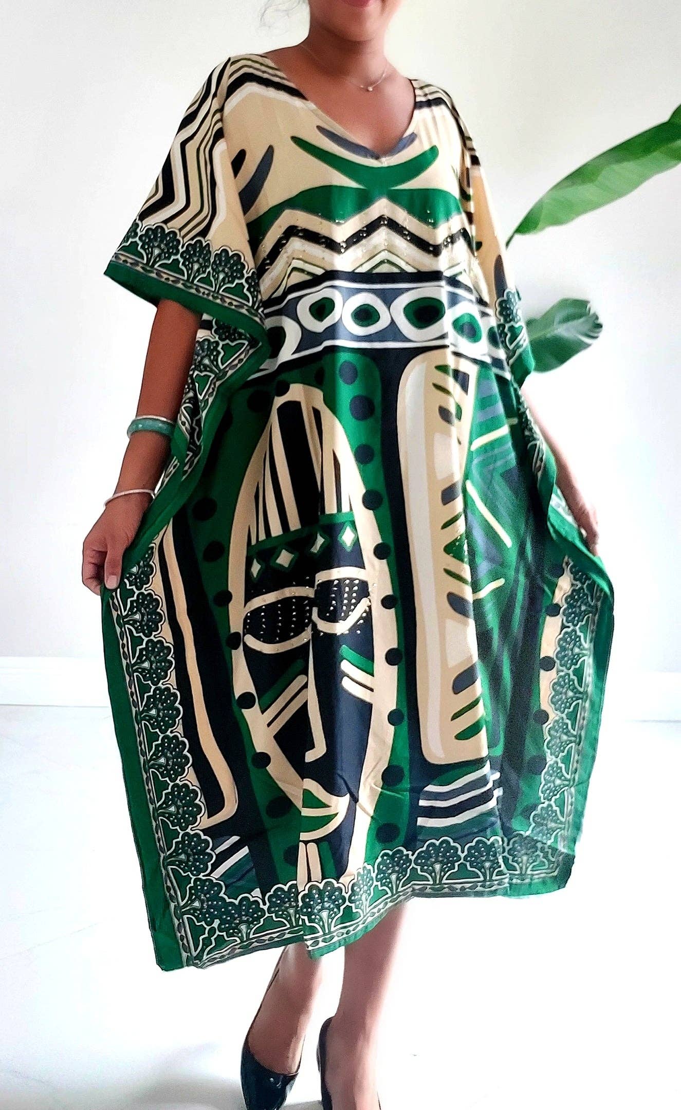 Afro Print Middi Kaftan Dress