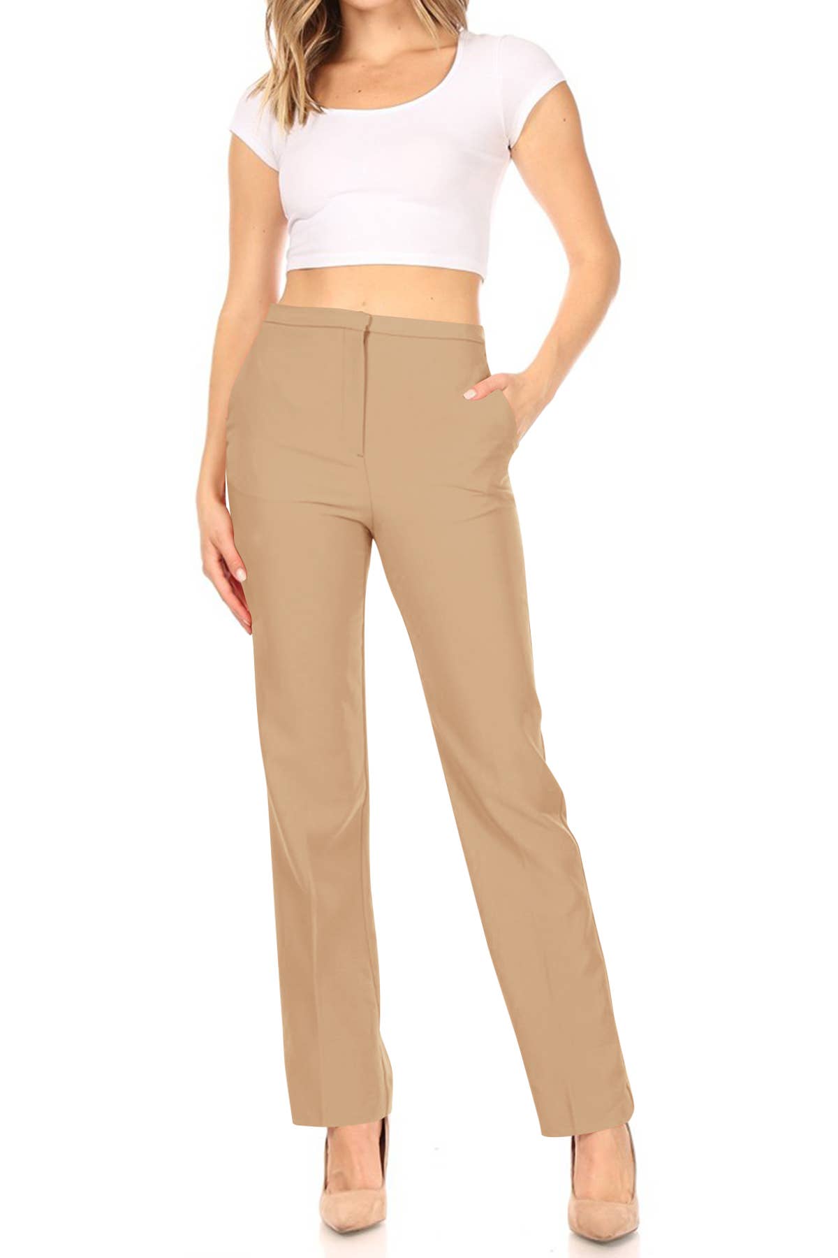 Solid Straight Slim Trouser Slack Pants