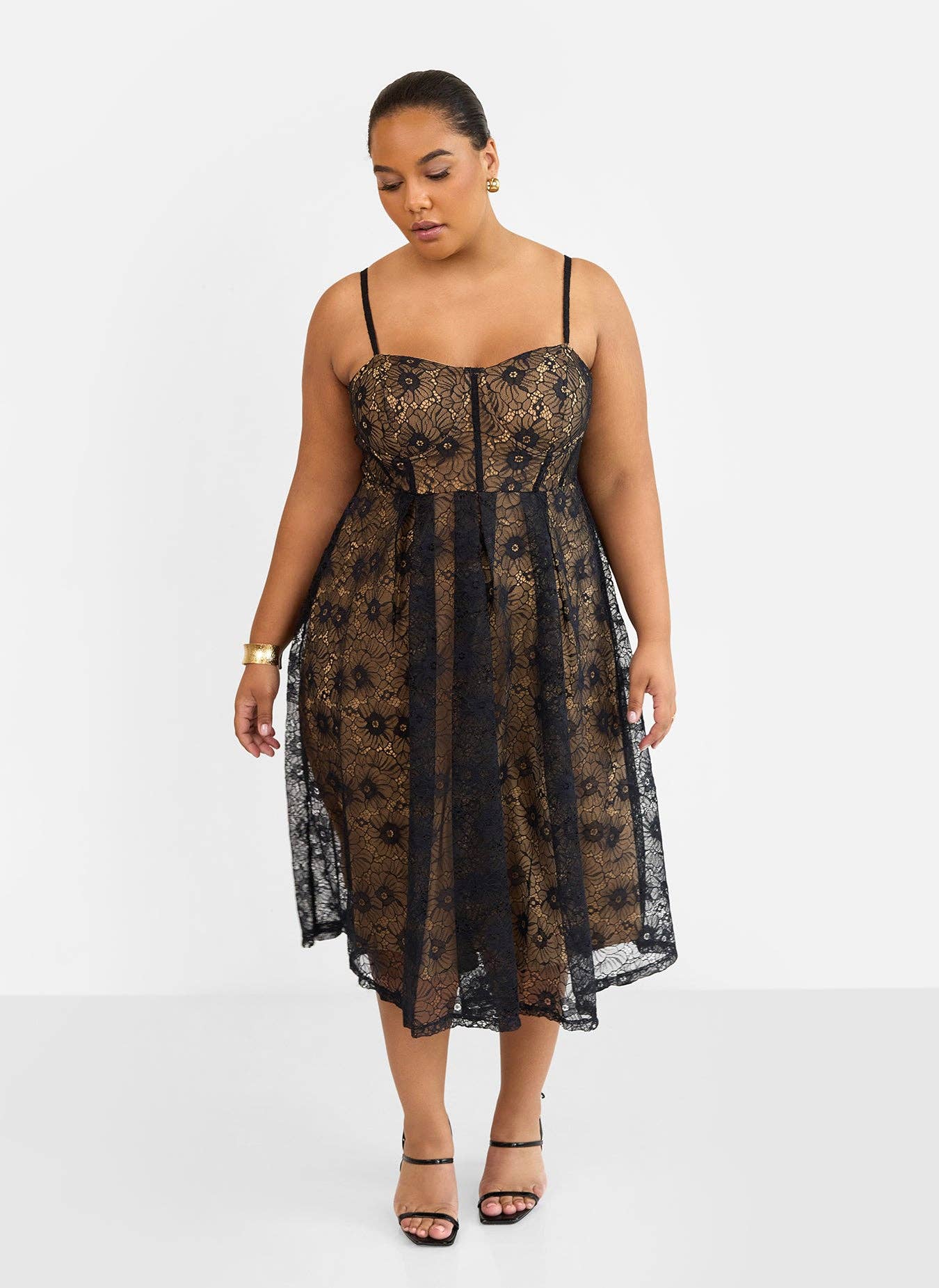 Lorelei Lace Overlay Midi A Line Dress - Black