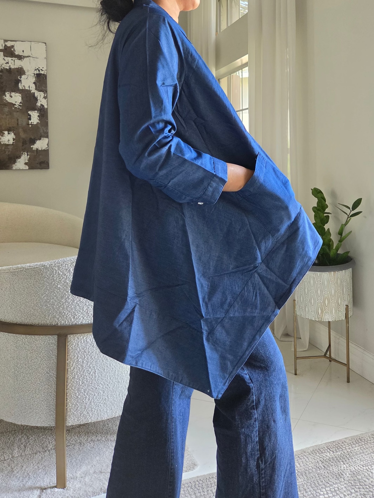Classic Button-Down Asymmetric Denim Tunic 858X