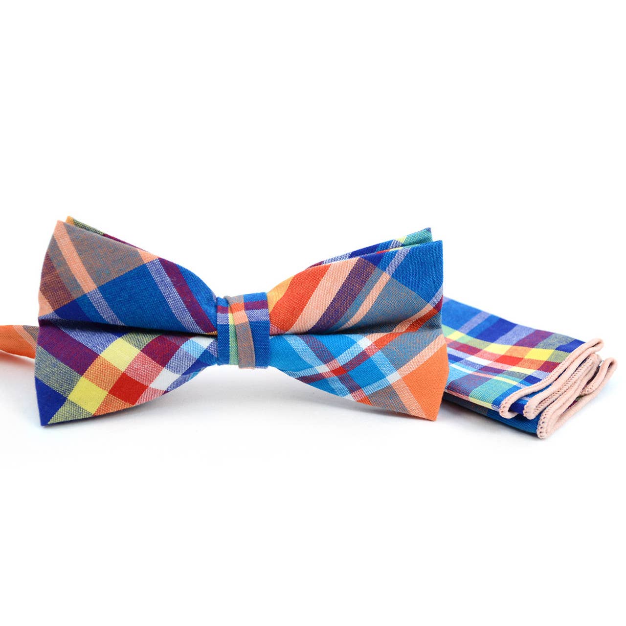 Men's Vivid Color Plaid Bow Tie & Pocket Square