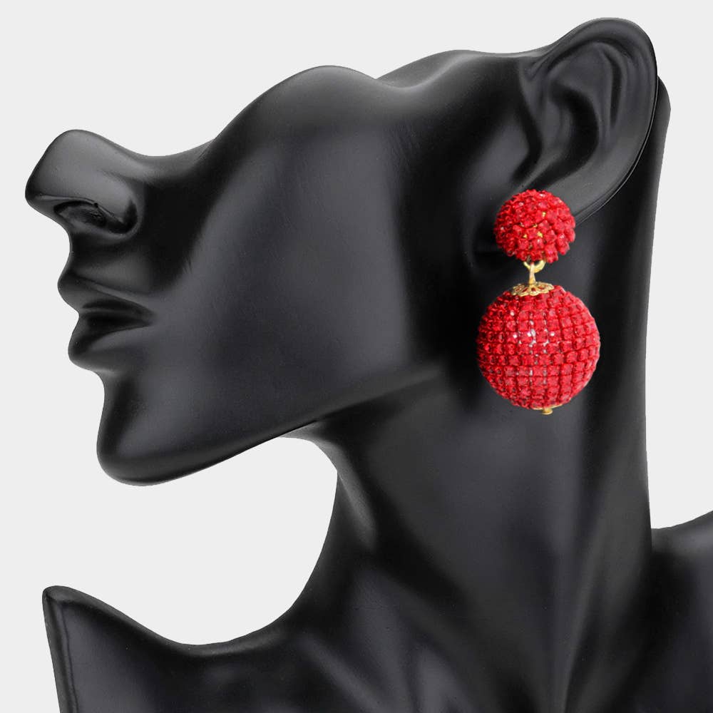 Double Rhinestone Ball Dangle Evening Earrings