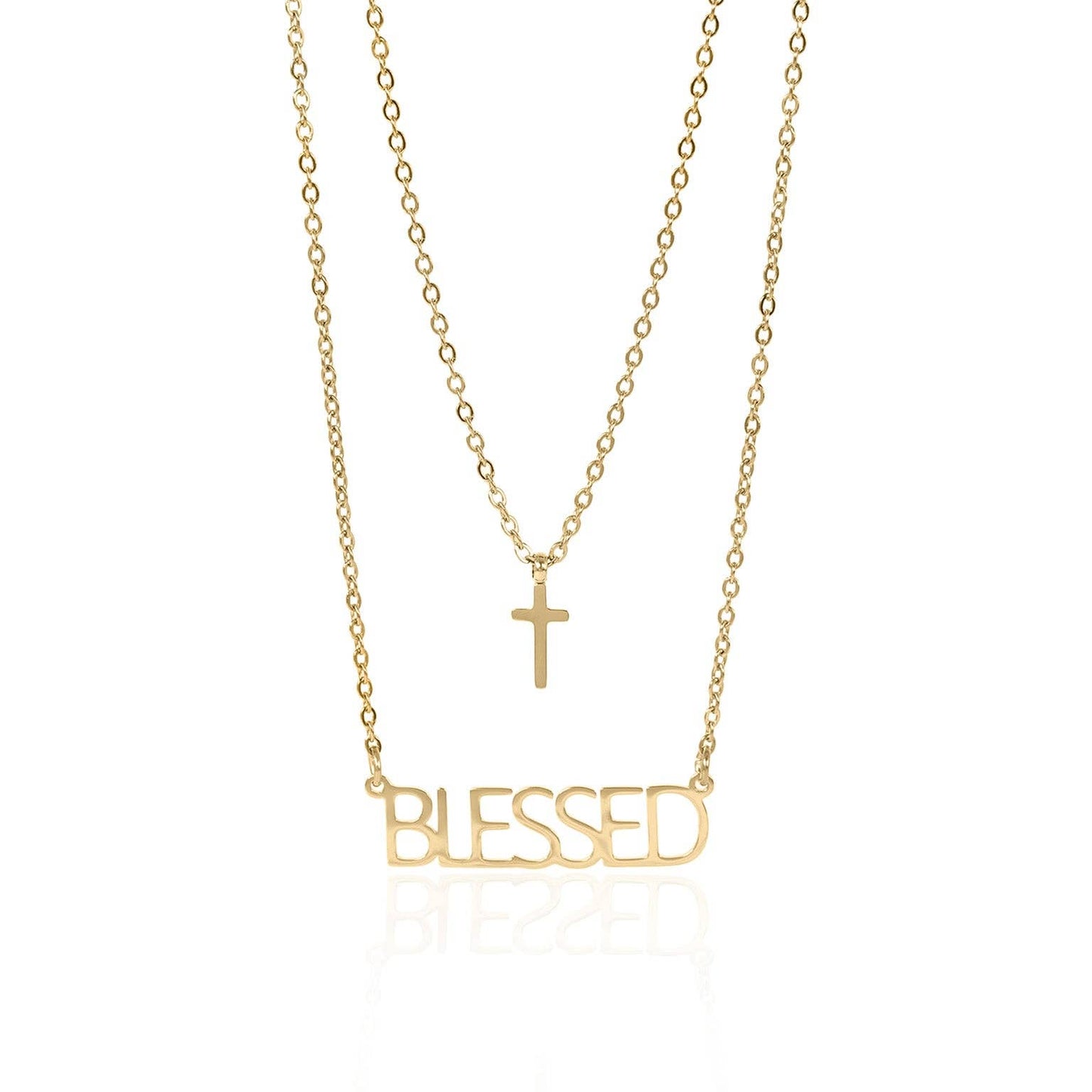 “Blessed” Layered Cross Necklace Set