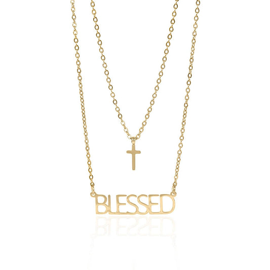 “Blessed” Layered Cross Necklace Set