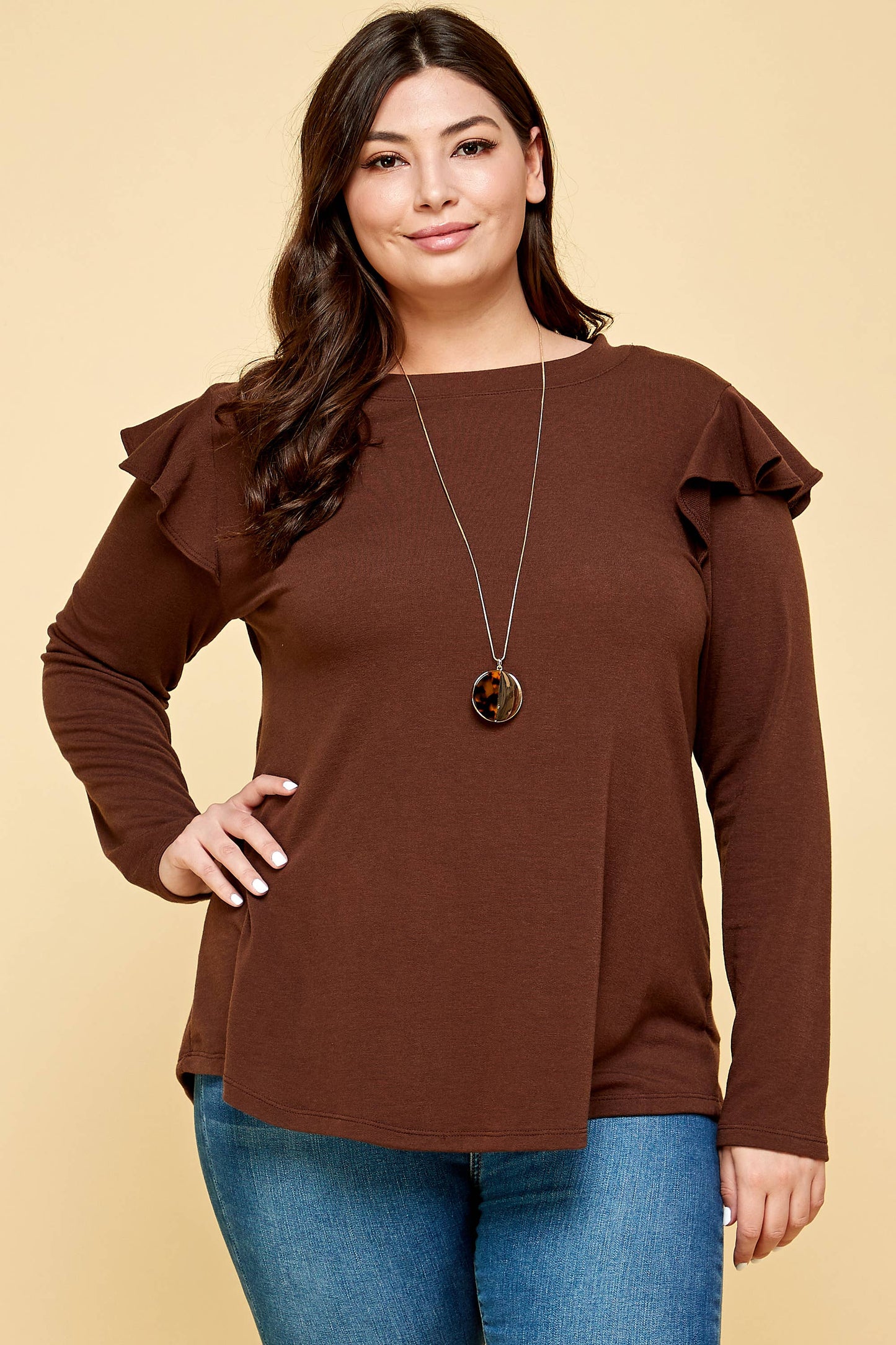 Long Sleeve Ruffle Detail Top