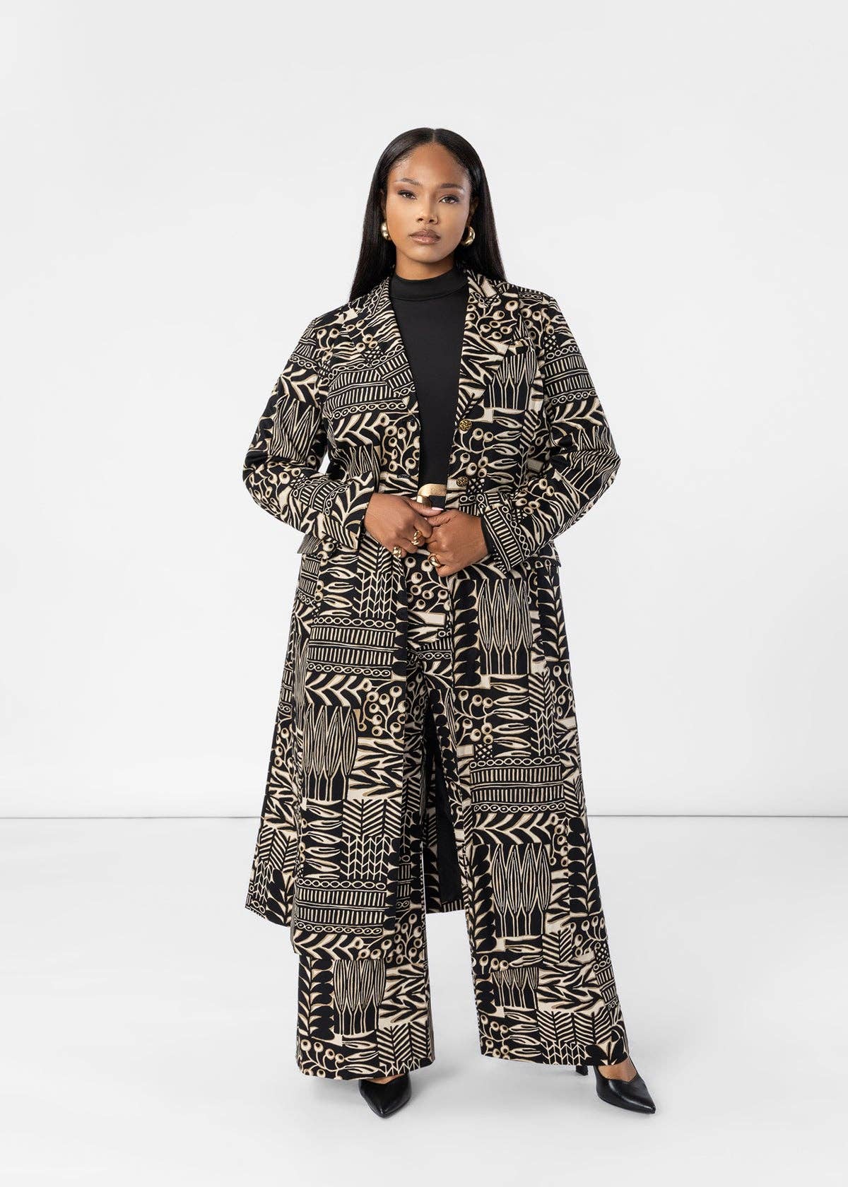 The Laila Heritage Trench Coat | Ebony & Tan Botanical