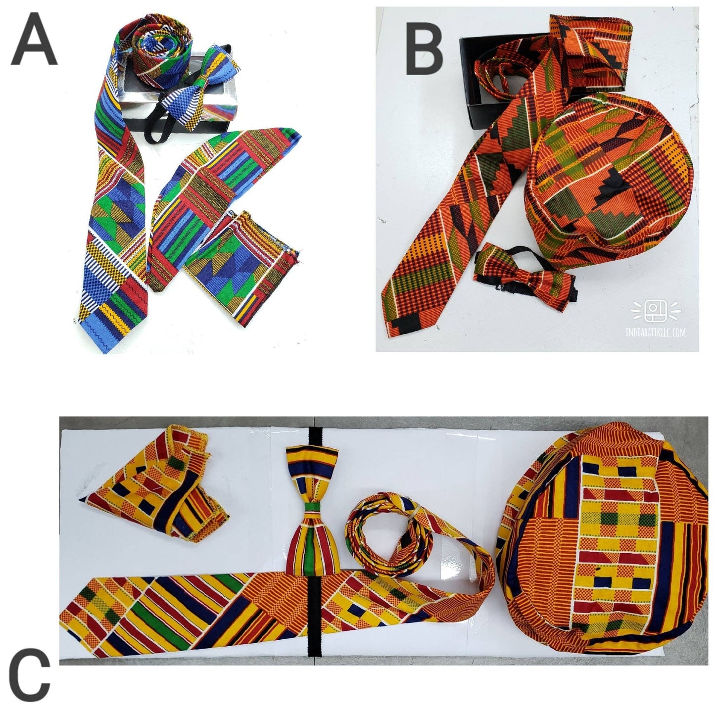 4 Pcs Bow tie Set- Orange Kente