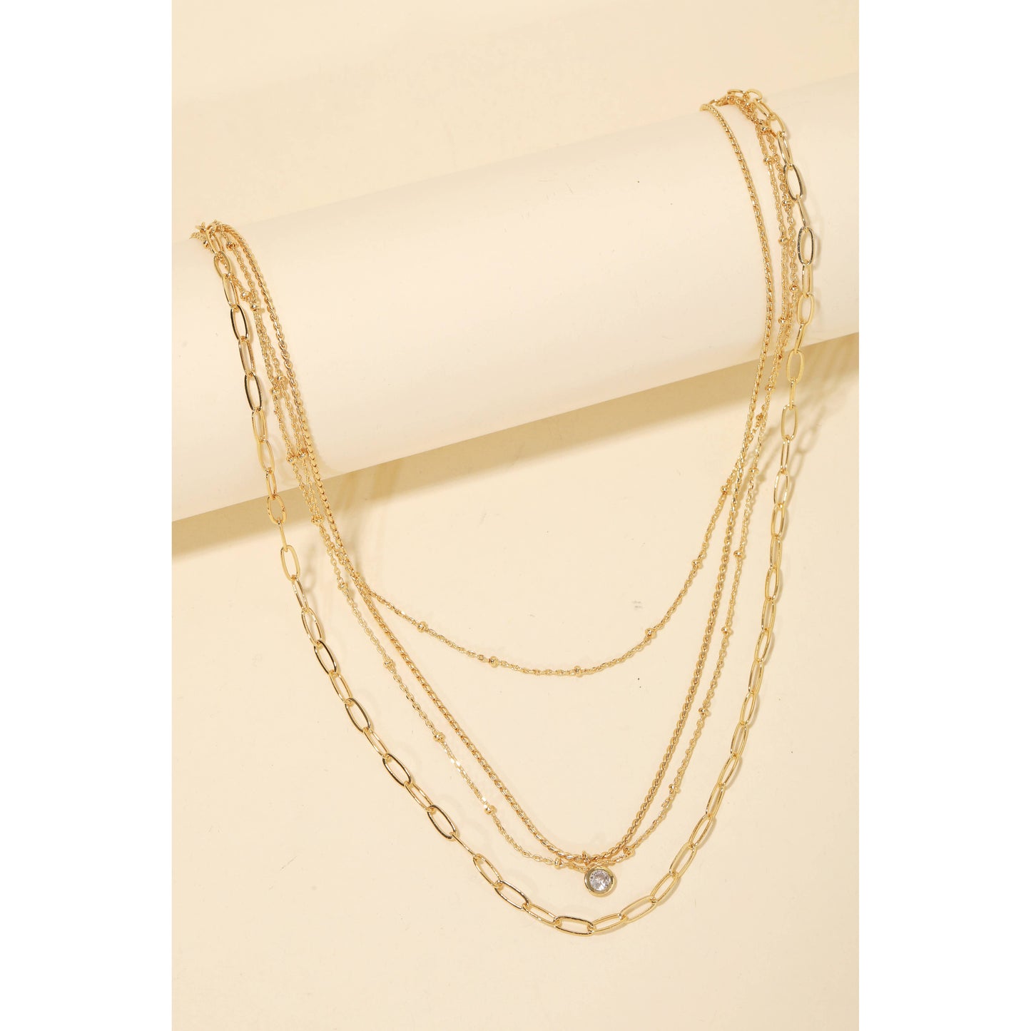 Layered Chain Stud Charm Necklace