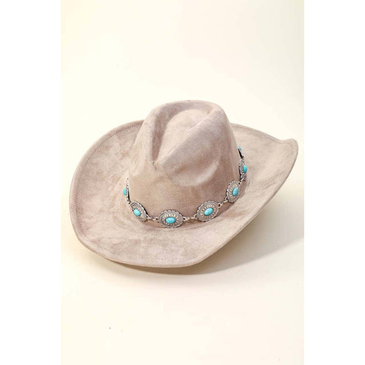 Turquoise Oval Stone Strap Cowboy Hat